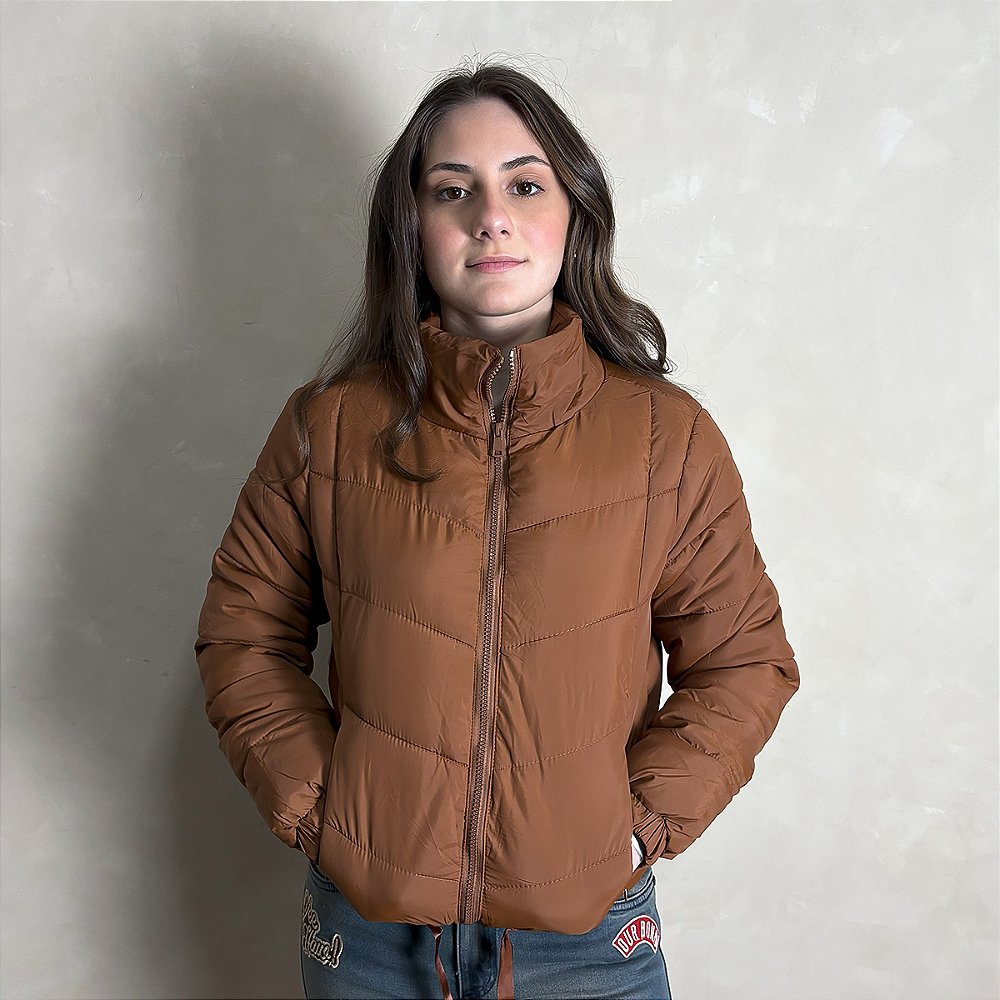 Jaqueta Feminina Puffer Blusa Frio Inverno Bobojaco Marrom