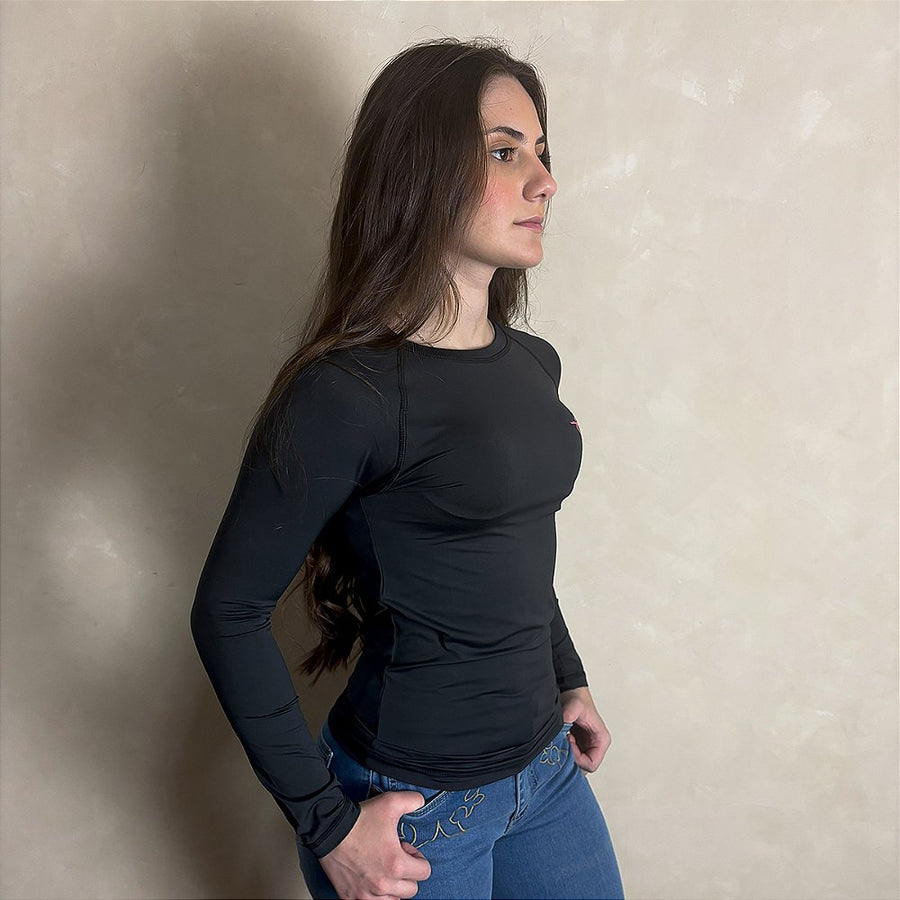 Camisa UV Feminina Manga Longa Country Agro Texanos Preta