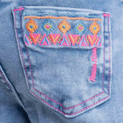 Calça Texas Farm Infantil Bordada Flare Barra Larga Clara