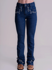 Calça Jeans Flare Feminina Country Bordada Rodeio Cós Alto