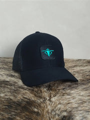 Boné Country Telinha Aba Curva Texanos Americano Preto Azul