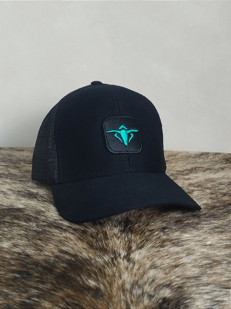 Boné Country Telinha Aba Curva Texanos Americano Preto Azul