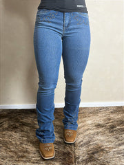 Calça Jeans Flare Feminina Country Bordada Rodeio Cós Alto
