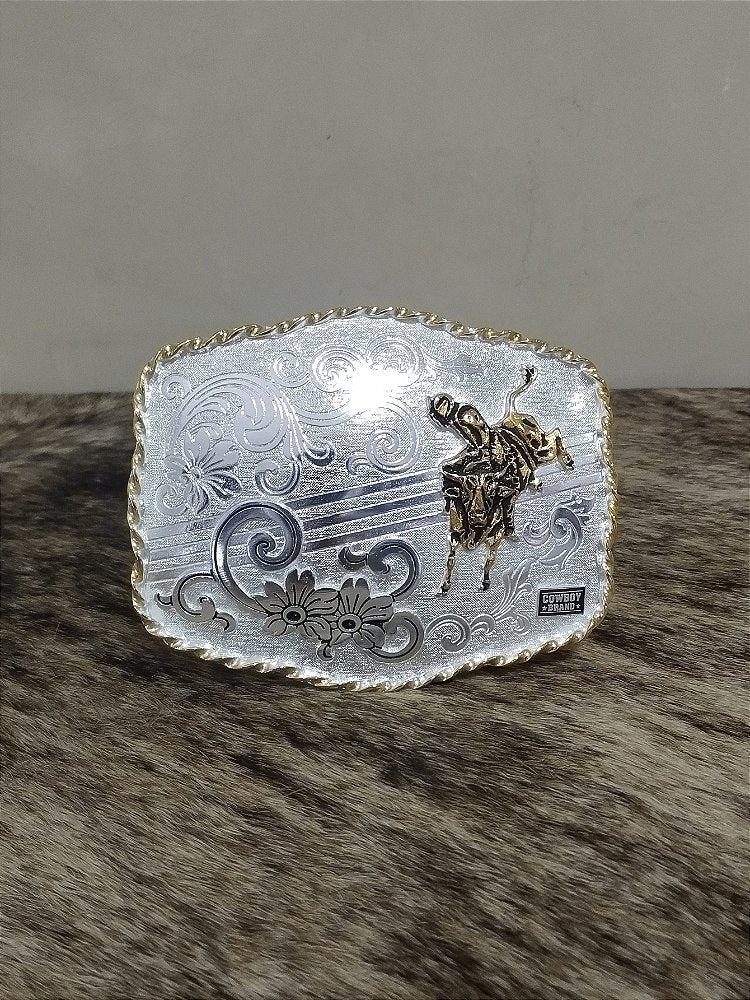 Fivela Prata e Dourada Master Country Western Bull Rider Top