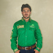 Camisa Country Masculina Bordada Manga Longa Cowboy Green Radade