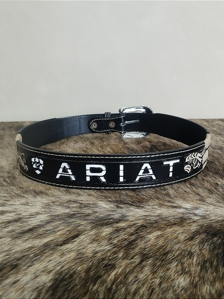 Cinto Country Ariat Preto Couro Cowboy Rodeio Americano Agro