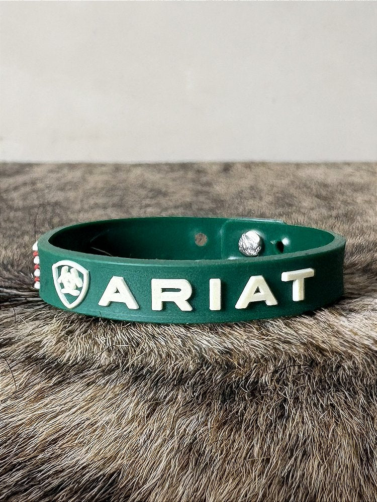 Pulseira Country Silicone Ariat Verde Western Rodeio Cowboy