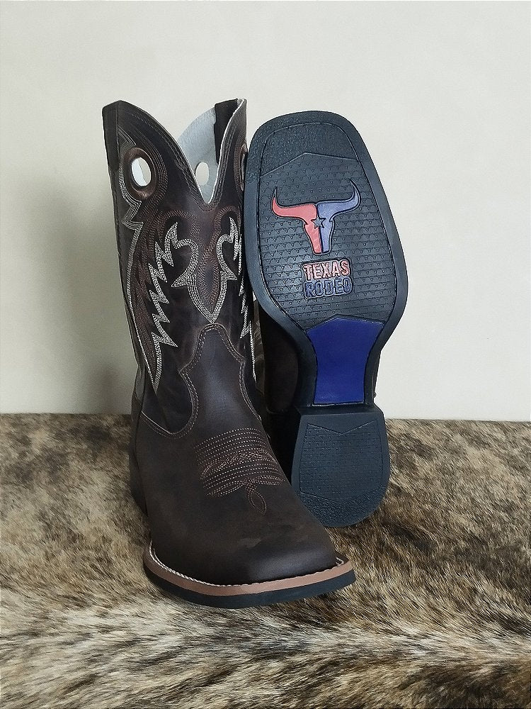 Bota Texana Masculina Texas Rodeo Couro Cowboy Original Café