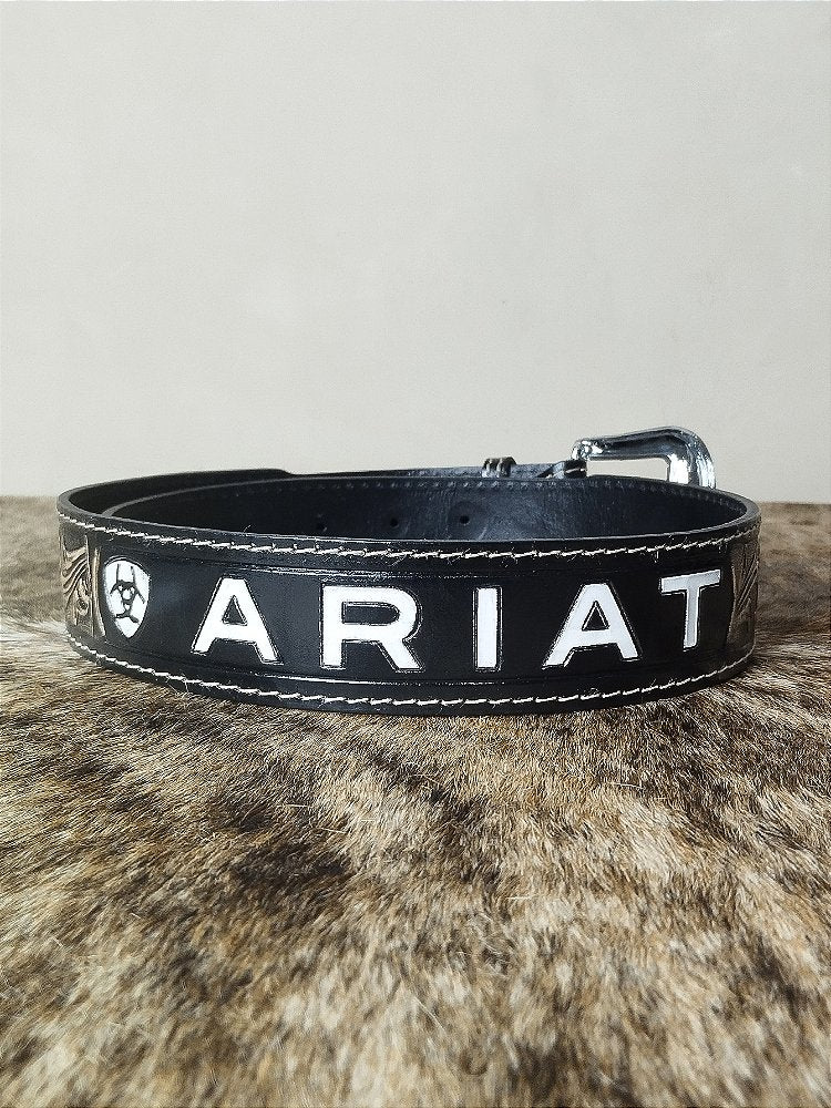 Cinto Country Masculino Ariat Preto Bordado Couro Legítimo