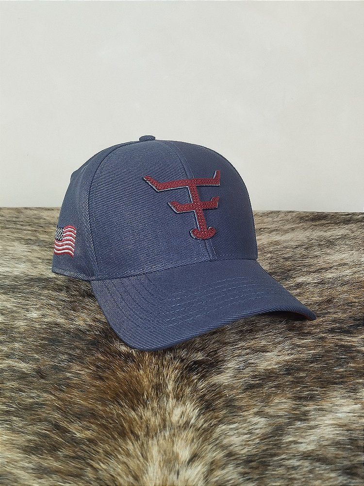 Boné Country Texas Farm Original Aba Curva Cinza e Vermelho