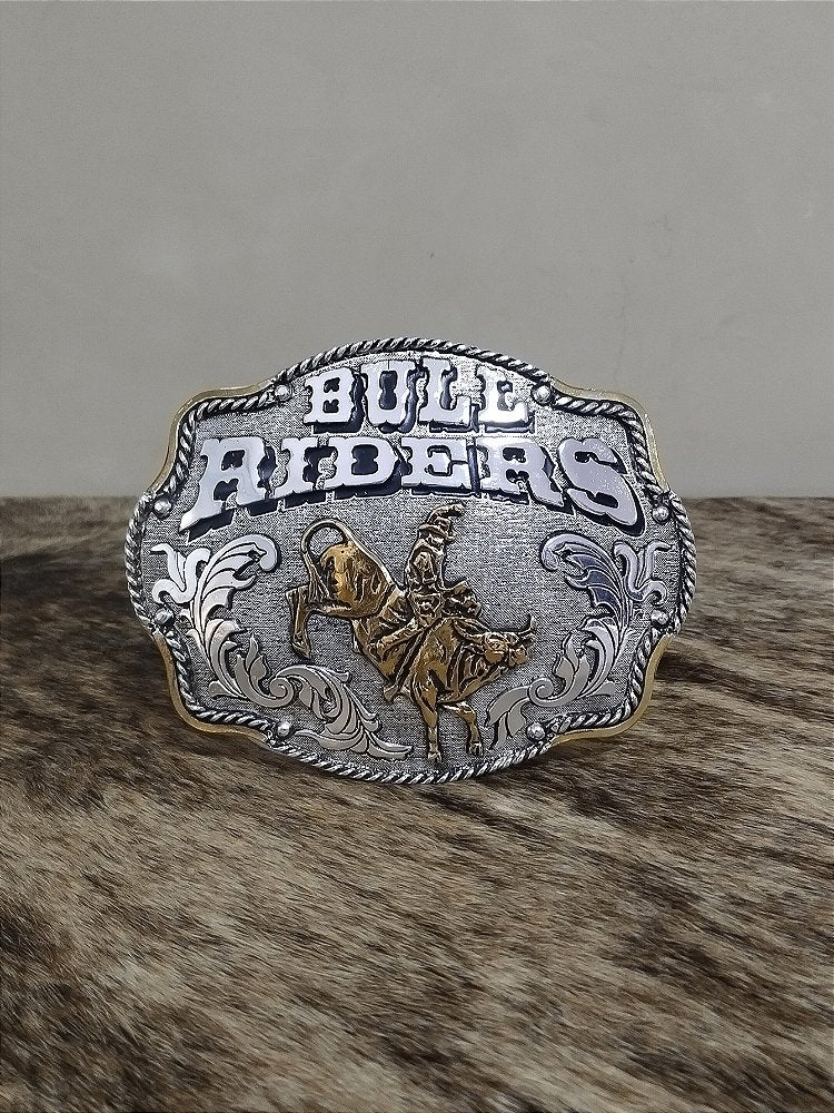Fivela Country Master Western Bull Rider Prata Oval Rodeio