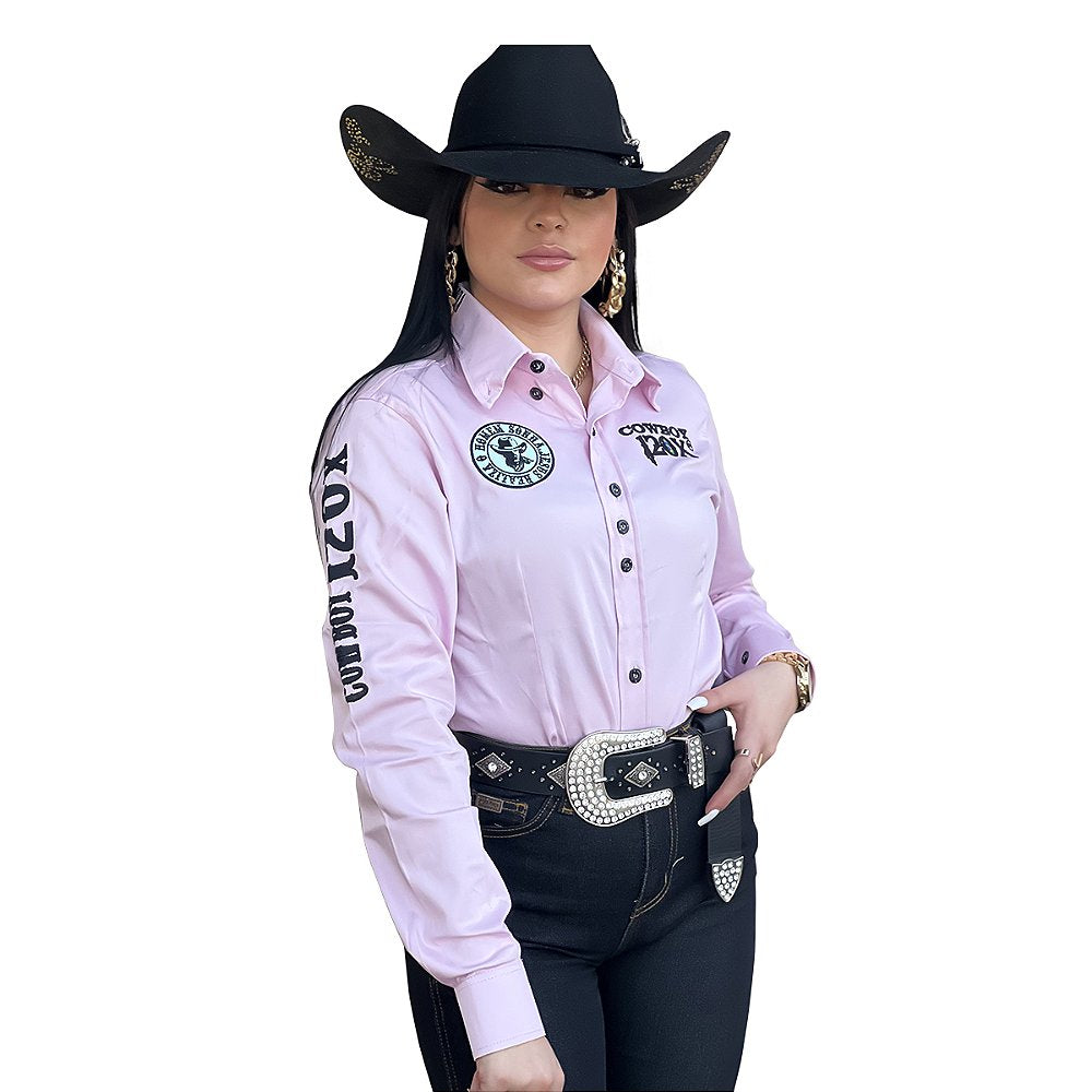 Camisete Feminina Country Manga Comprida Bordada Tx Cowboy 120x