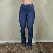 Calça Jeans Feminina Estilo Americana Flare Texana Cós Alto