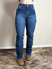 Calça Feminina Jeans Carpinteira Cós Alto Elastano Os Boiadeiros