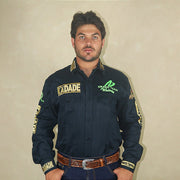 Camisa Country Masculina Bordada Manga Longa Cowboy Green Radade