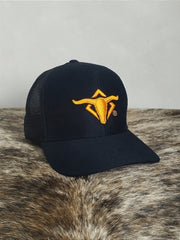 Boné Country Telinha Aba Torta Texanos Trucker Preto Laranja