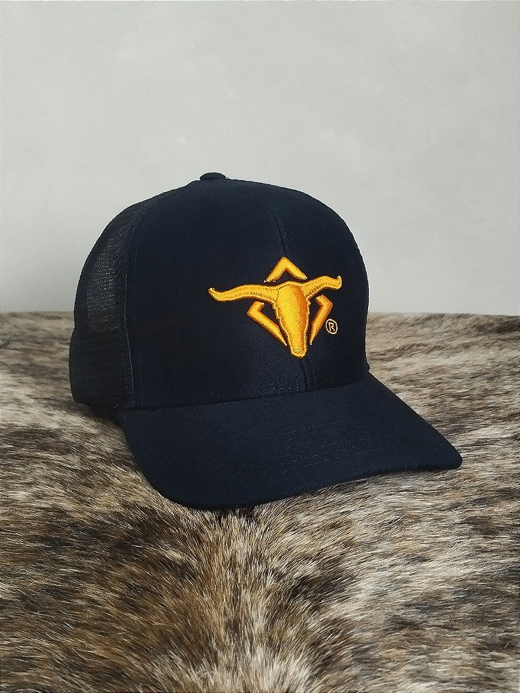 Boné Country Telinha Aba Torta Texanos Trucker Preto Laranja