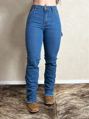 Calça Feminina Jeans Carpinteira Cós Alto Elastano Os Boiadeiros