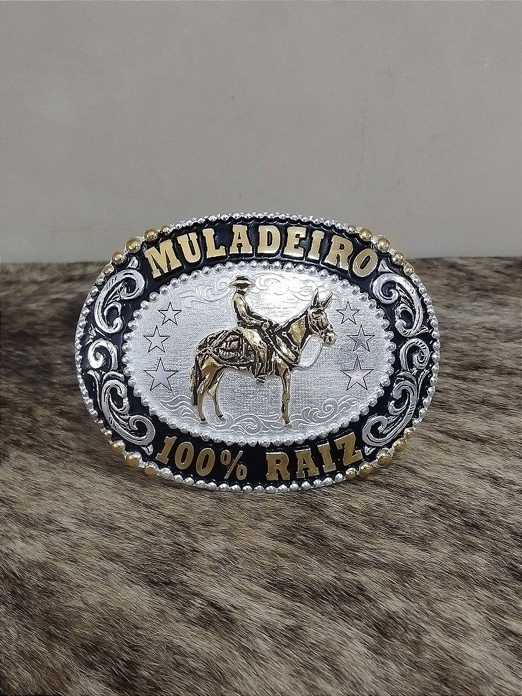 Fivela Muladeiro Cowboy Brand Master Country Prata Dourada