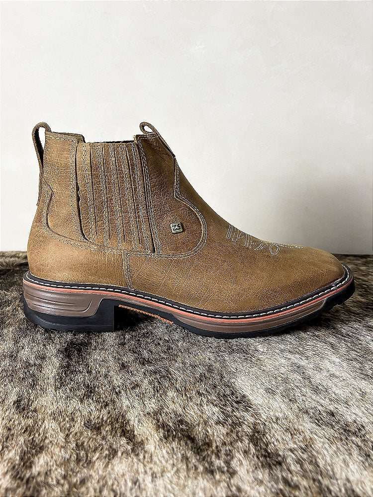 Botina Masculina Cano Curto Couro Zebu Work Bico Quadrado