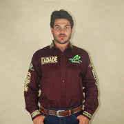 Camisa Country Masculina Bordada Manga Longa Cowboy Green Radade