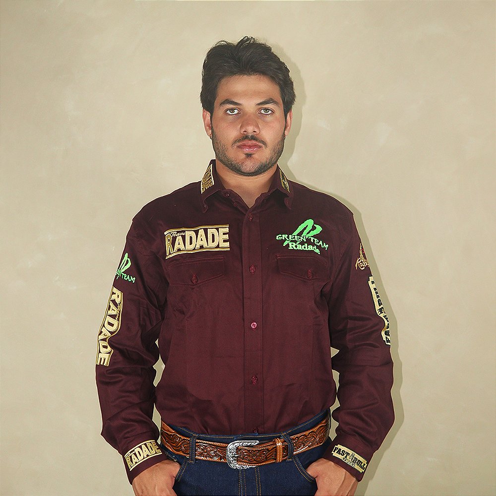 Camisa Country Masculina Bordada Manga Longa Cowboy Green Radade