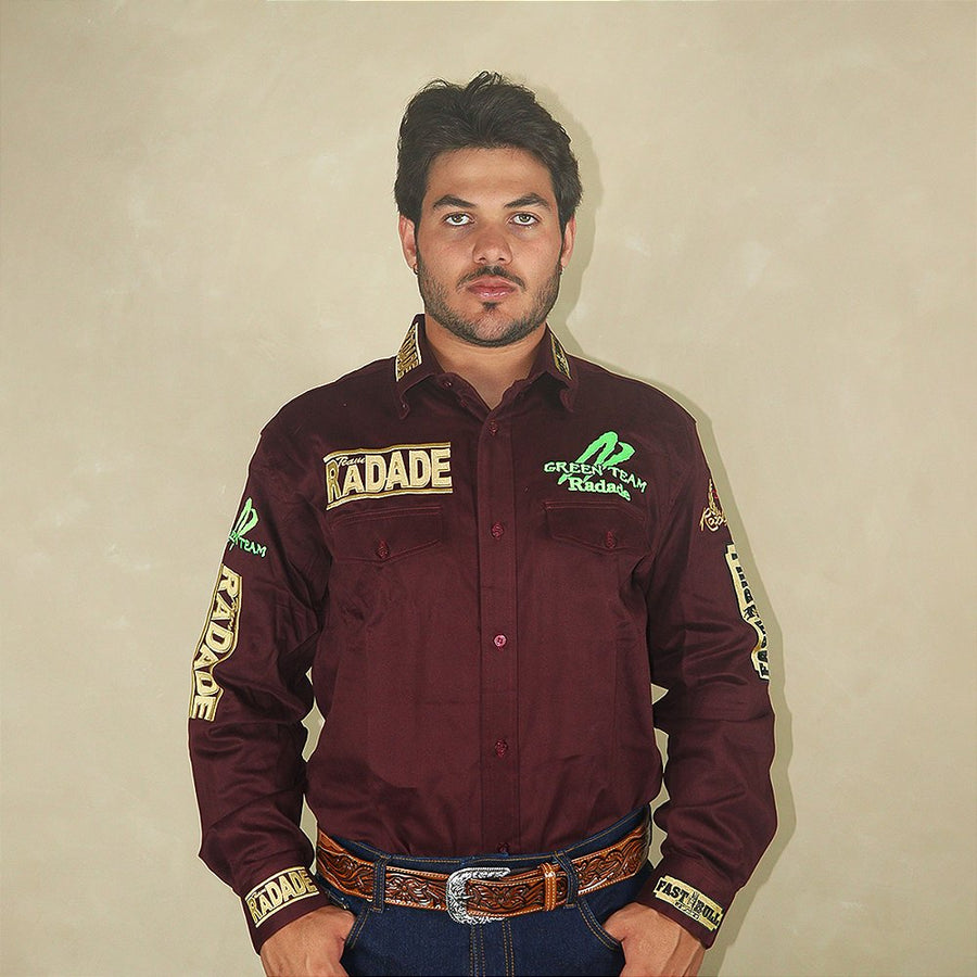 Camisa Country Masculina Bordada Manga Longa Cowboy Green Radade