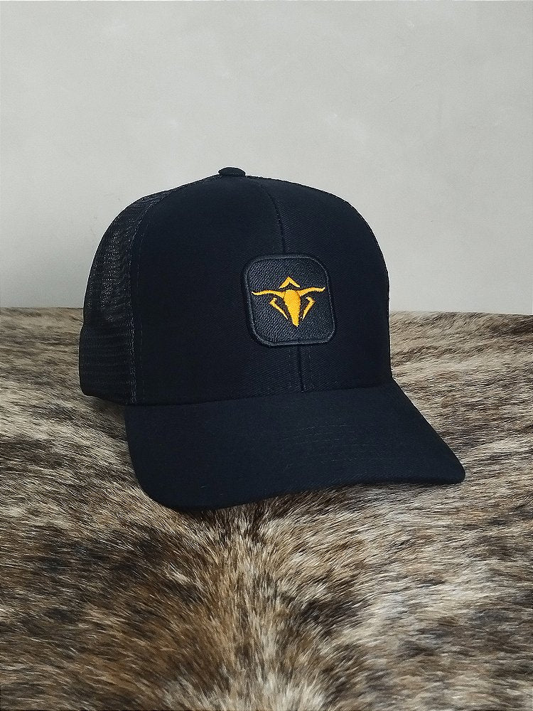 Boné Country Telinha Aba Torta Texanos Farm Preto Laranja