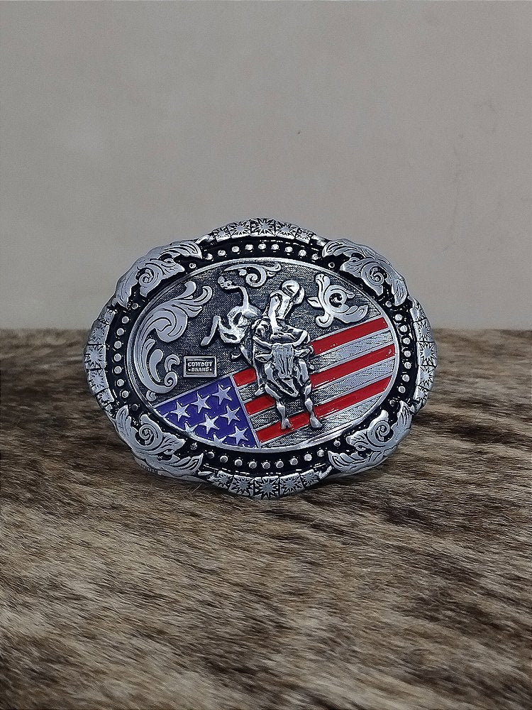 Fivela Country Master Vermelha Azul Western Bull Rider EUA