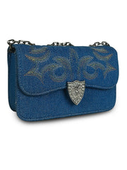 Bolsa Feminina Jeans Pequena Ombro Country Bordada Rodeio