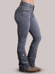 Calça Jeans Feminina Texas Farm Country Bordada Flare Agro