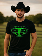 Camiseta Texas Country Preta Masculina Manga Curta Rodeio Algodao
