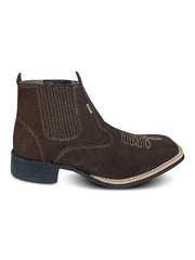 Botina Masculina Cano Curto Texana Couro Bico Quadrado Top