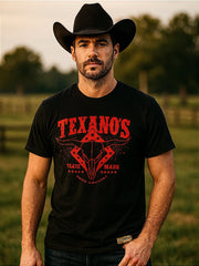 Camiseta Texas Country Preta Masculina Manga Curta Rodeio Algodao
