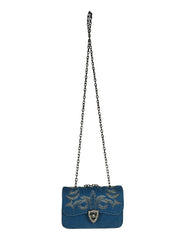 Bolsa Feminina Jeans Pequena Ombro Country Bordada Rodeio