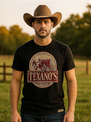 Camiseta Country Preta Texanos Cowboy Manga Curta Agro