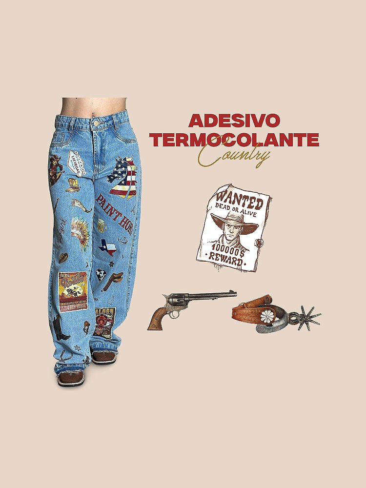 Adesivo DTF Country Termocolante Calça Jeans Personalizada
