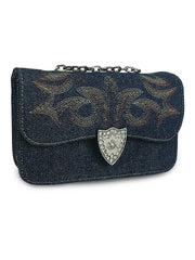 Bolsa Feminina Jeans Pequena Ombro Country Bordada Rodeio