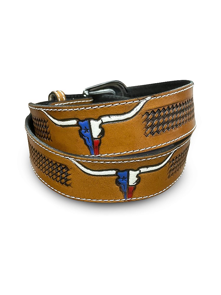 Cinto Country Infantil Cowboy Couro Long Horn Rodeio Agro