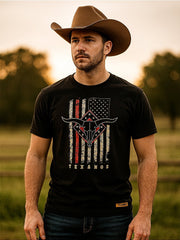 Camiseta Country Preta Texanos Cowboy Manga Curta Agro