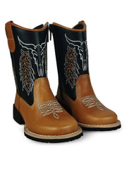 Bota Cano Alto Infantil Texana Couro Bico Redondo Jolimar