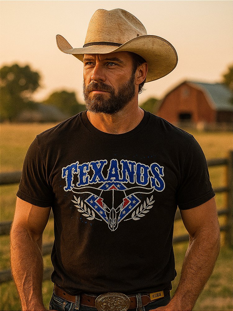 Camiseta Tx Moda Country Preta Agro Rodeio Manga Curta Barretos