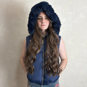 Jaqueta Feminina Puffer Estilosa Manga Capuz Removível Azul
