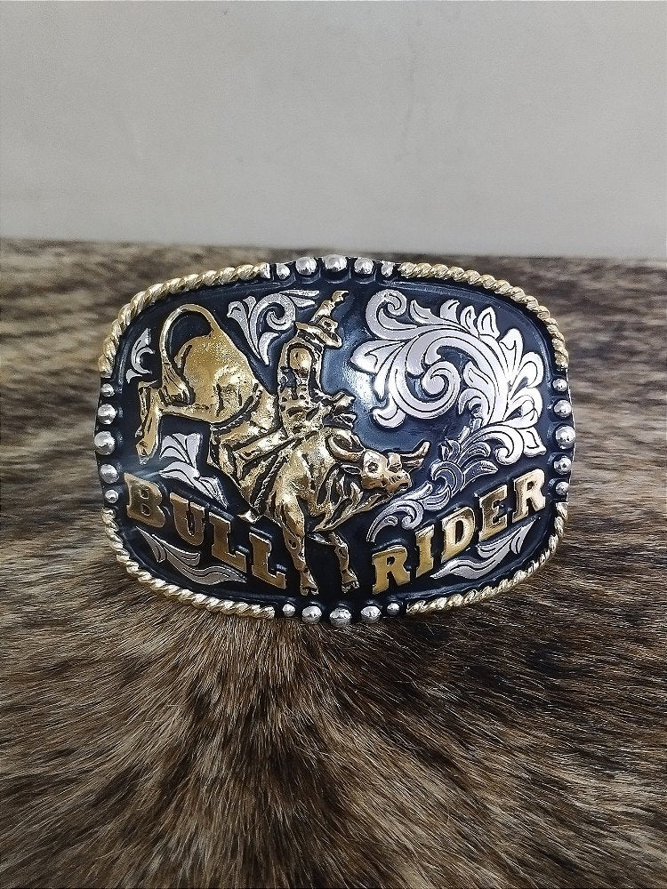 Fivela Cowboy Country Master Western BullRider Preta Dourada