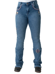 Calça Jeans Feminina Texas Farm Flare Barra Larga Country