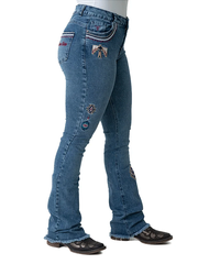 Calça Jeans Feminina Texas Farm Flare Barra Larga Country