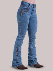 Calça Jeans Feminina Country Bordada Flare Texas Farm Clara