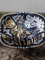Fivela Cowboy Country Master Western BullRider Preta Dourada