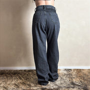 Calça Jeans Feminina Escura Cargo Moon Cintura Alta Larga