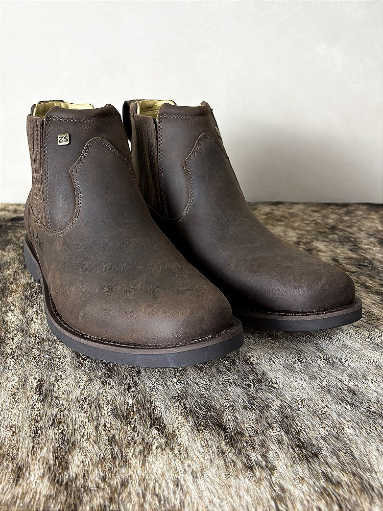 Botina Masculina Country Bico Redondo Couro Genuíno Zebu Gel